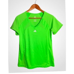 Adidas Neon Green Clima 365 V-Neck Athletic Tee Medium